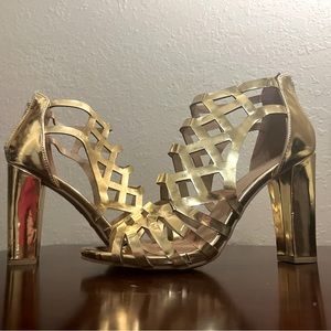 Metallic gold gladiator heels